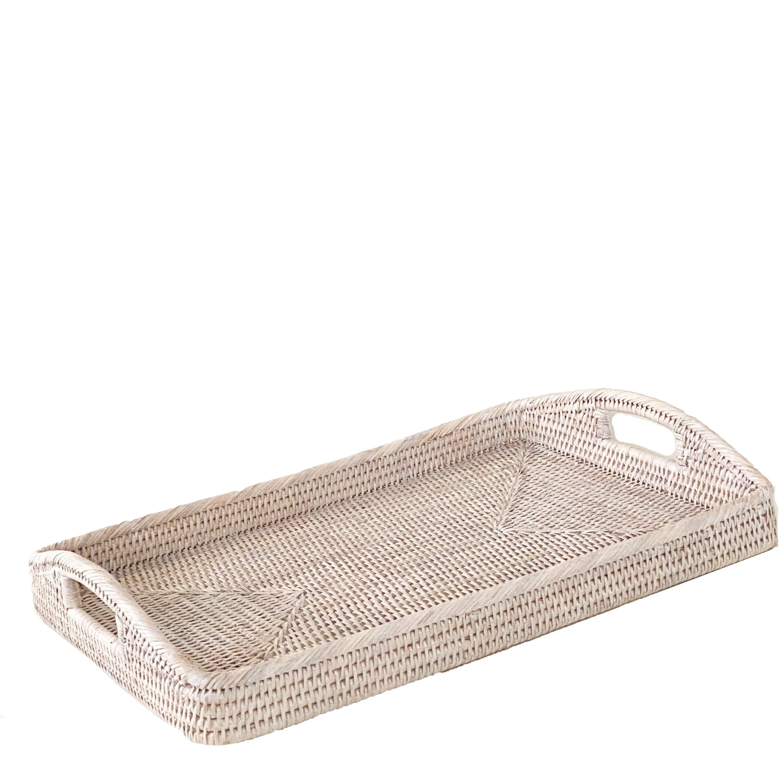 Rattan Trays with Handles | White Wash