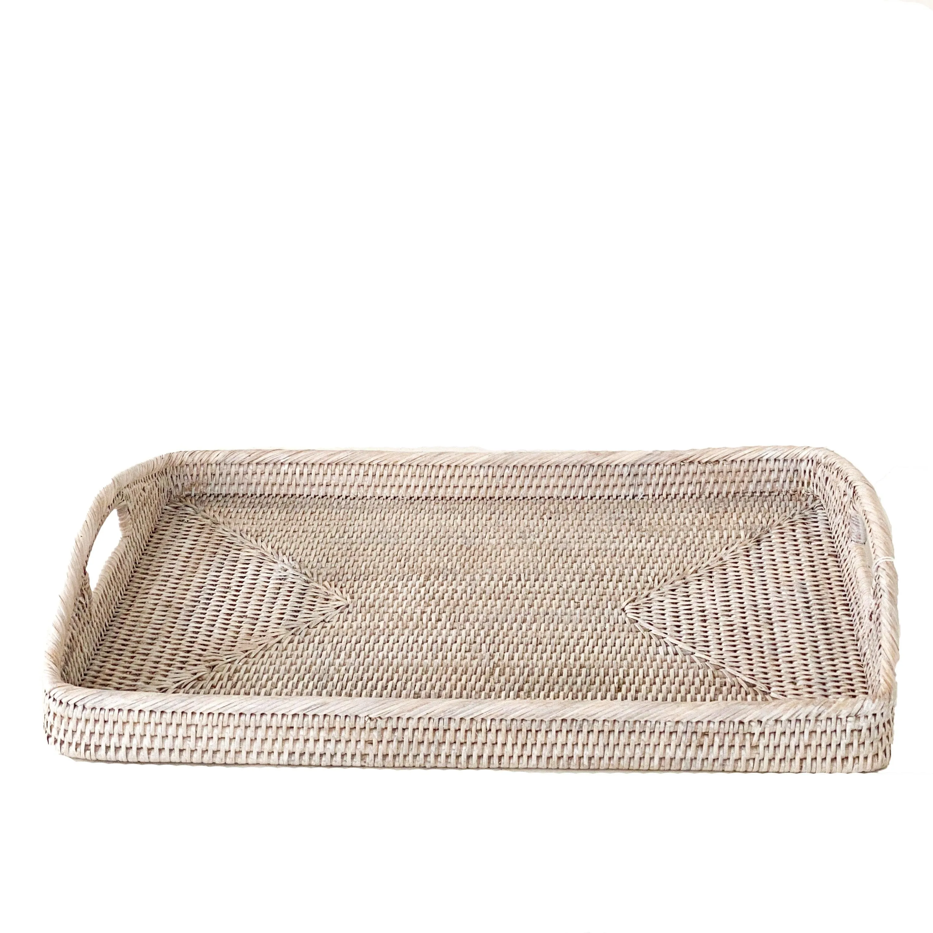 Rattan Trays with Handles | White Wash