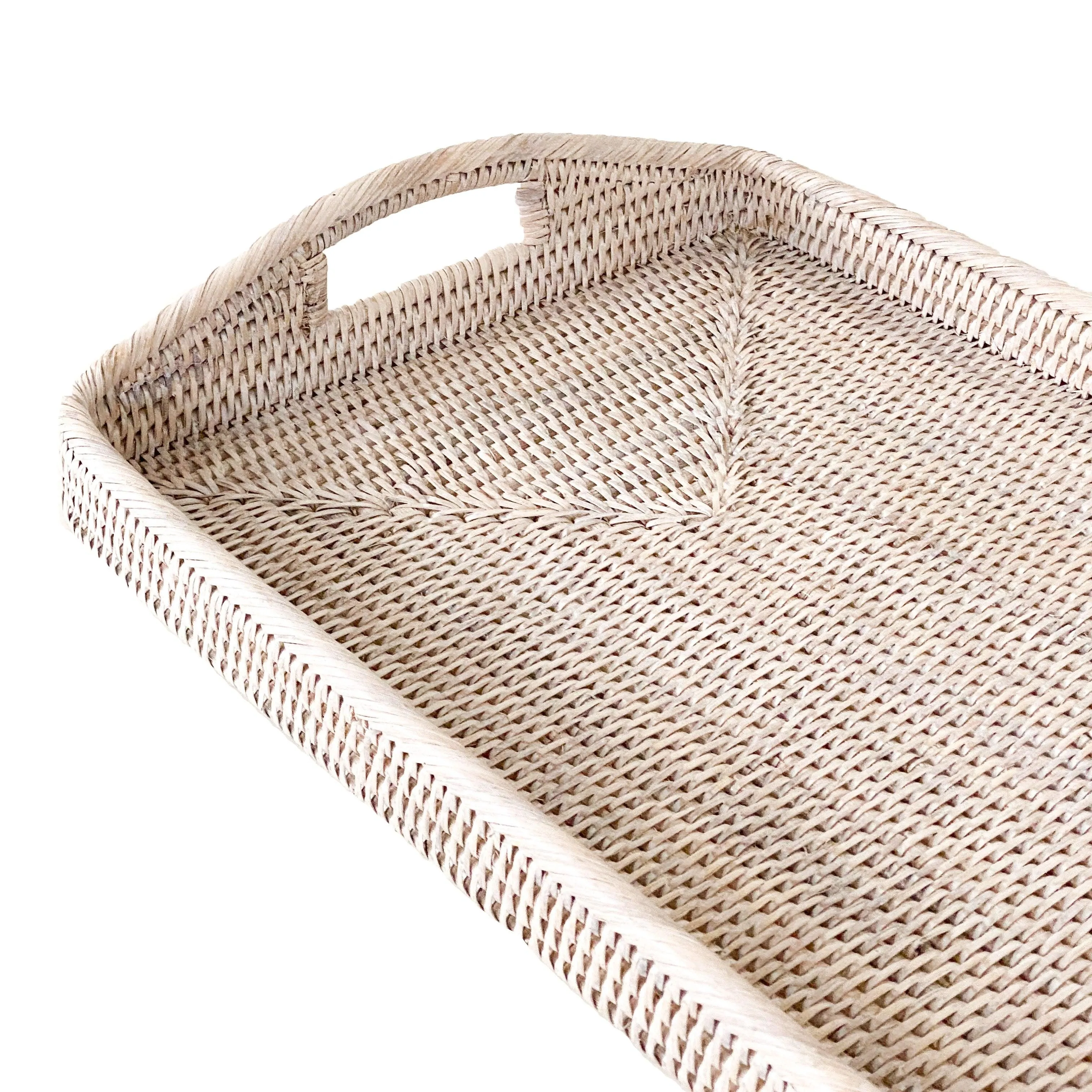 Rattan Trays with Handles | White Wash