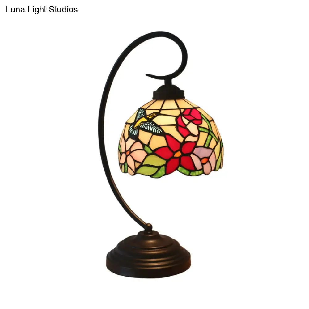 Red/Yellow Tiffany Style Hand Cut Glass Night Table Lamp with Blossom Pattern - Ideal Desk Lighting for Bedroom