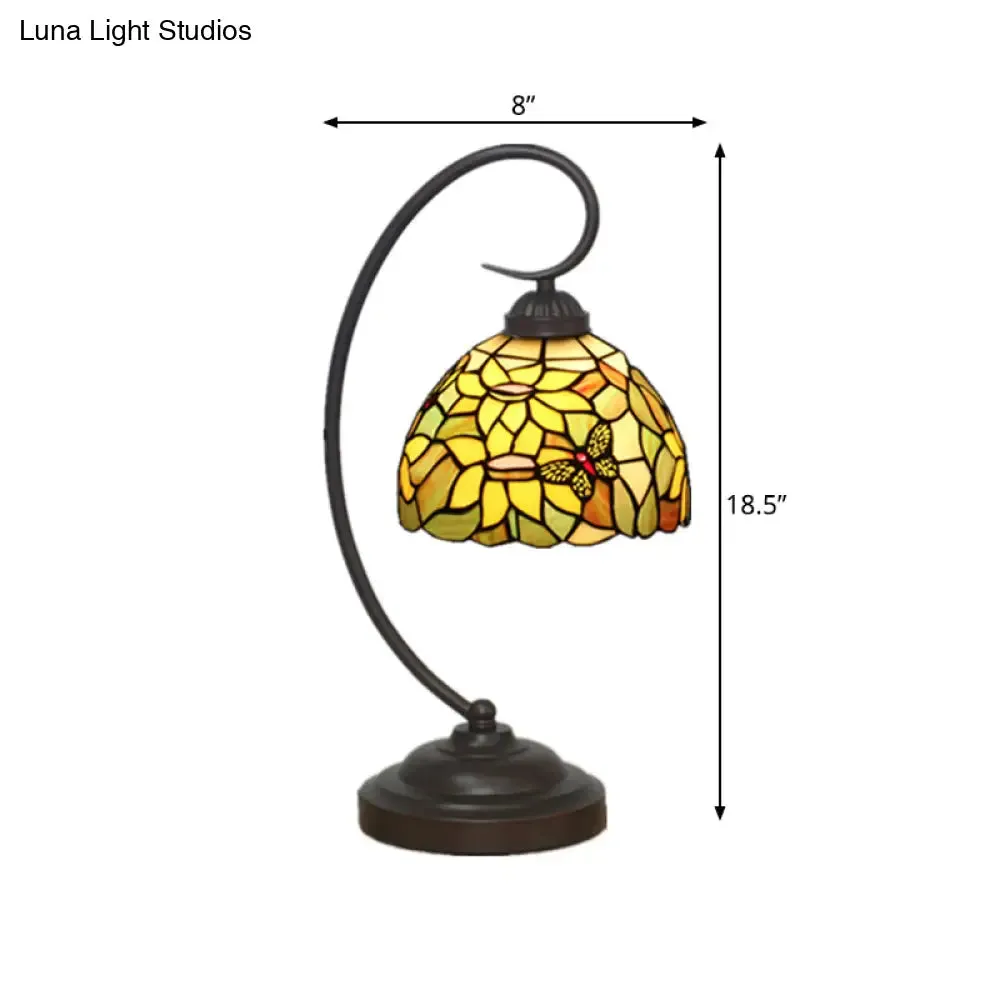 Red/Yellow Tiffany Style Hand Cut Glass Night Table Lamp with Blossom Pattern - Ideal Desk Lighting for Bedroom