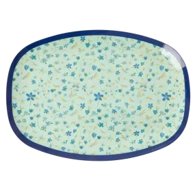 Rice DK Two-Tone Melamine Rectangular Plate Blue Floral Print