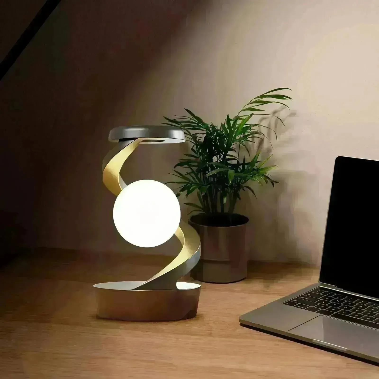 Rotating Moon Desk Night Light Wireless Phone Charging LED Night Light Decorative Desktop Night Lamp Motion Sensor Night Light