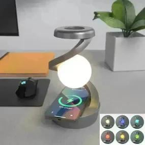 Rotating Moon Desk Night Light Wireless Phone Charging LED Night Light Decorative Desktop Night Lamp Motion Sensor Night Light