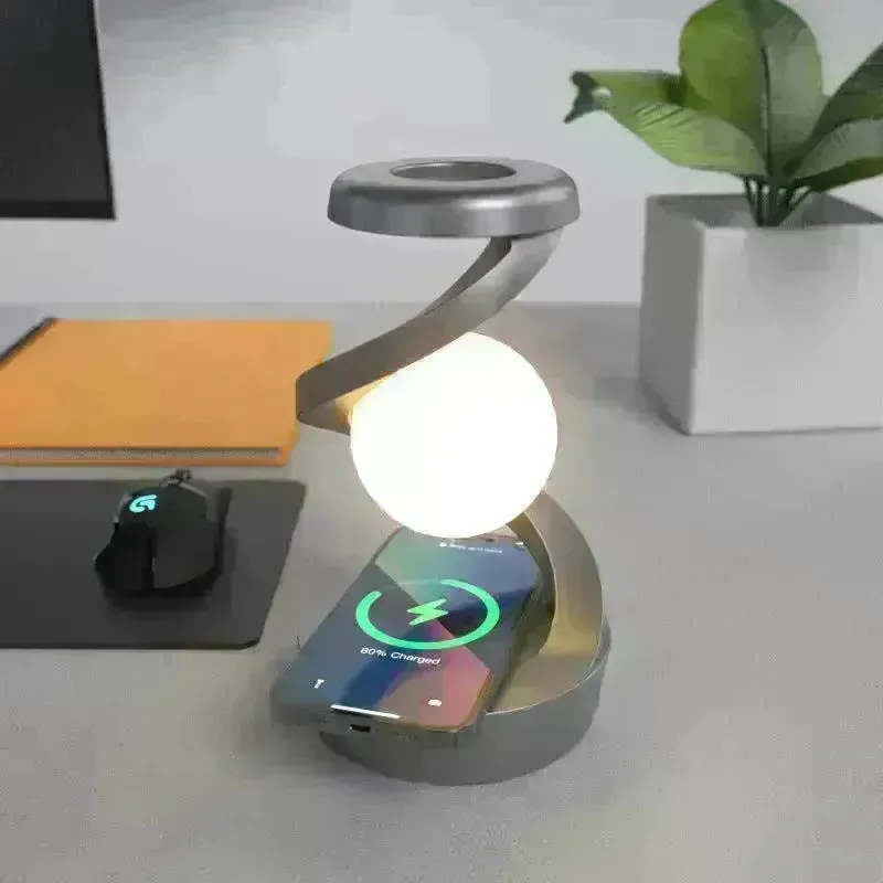 Rotating Moon Desk Night Light Wireless Phone Charging LED Night Light Decorative Desktop Night Lamp Motion Sensor Night Light