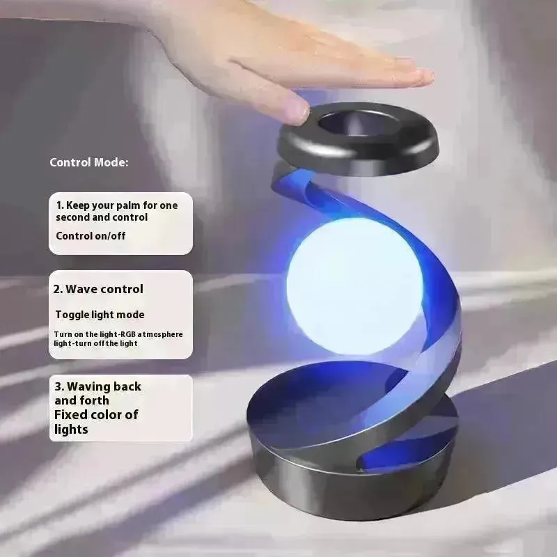 Rotating Moon Desk Night Light Wireless Phone Charging LED Night Light Decorative Desktop Night Lamp Motion Sensor Night Light