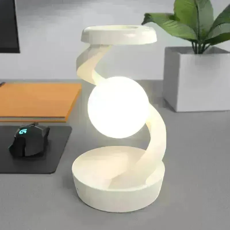 Rotating Moon Desk Night Light Wireless Phone Charging LED Night Light Decorative Desktop Night Lamp Motion Sensor Night Light