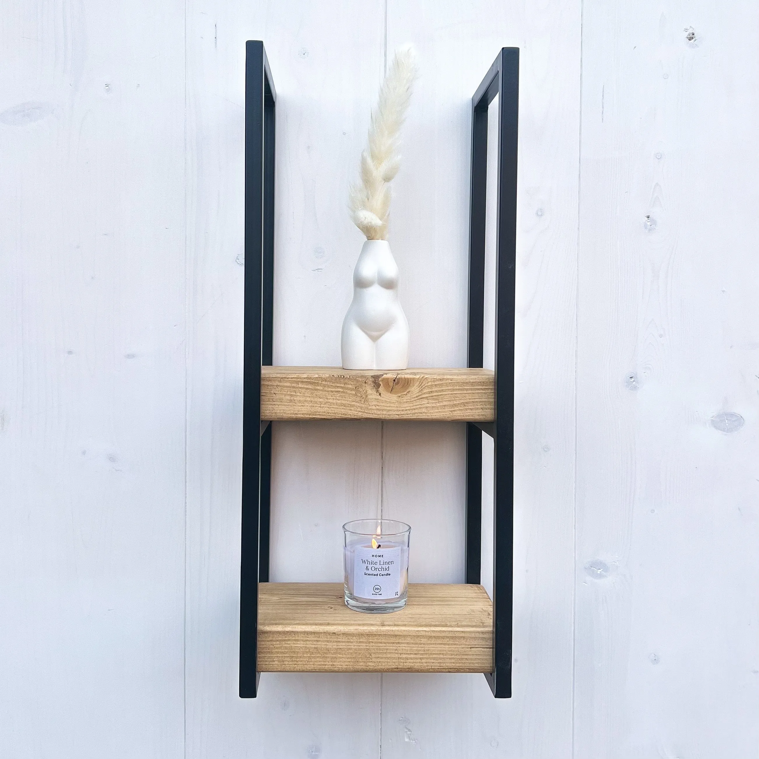 Rustic Two Tier Hanging Wall Shelving Unit