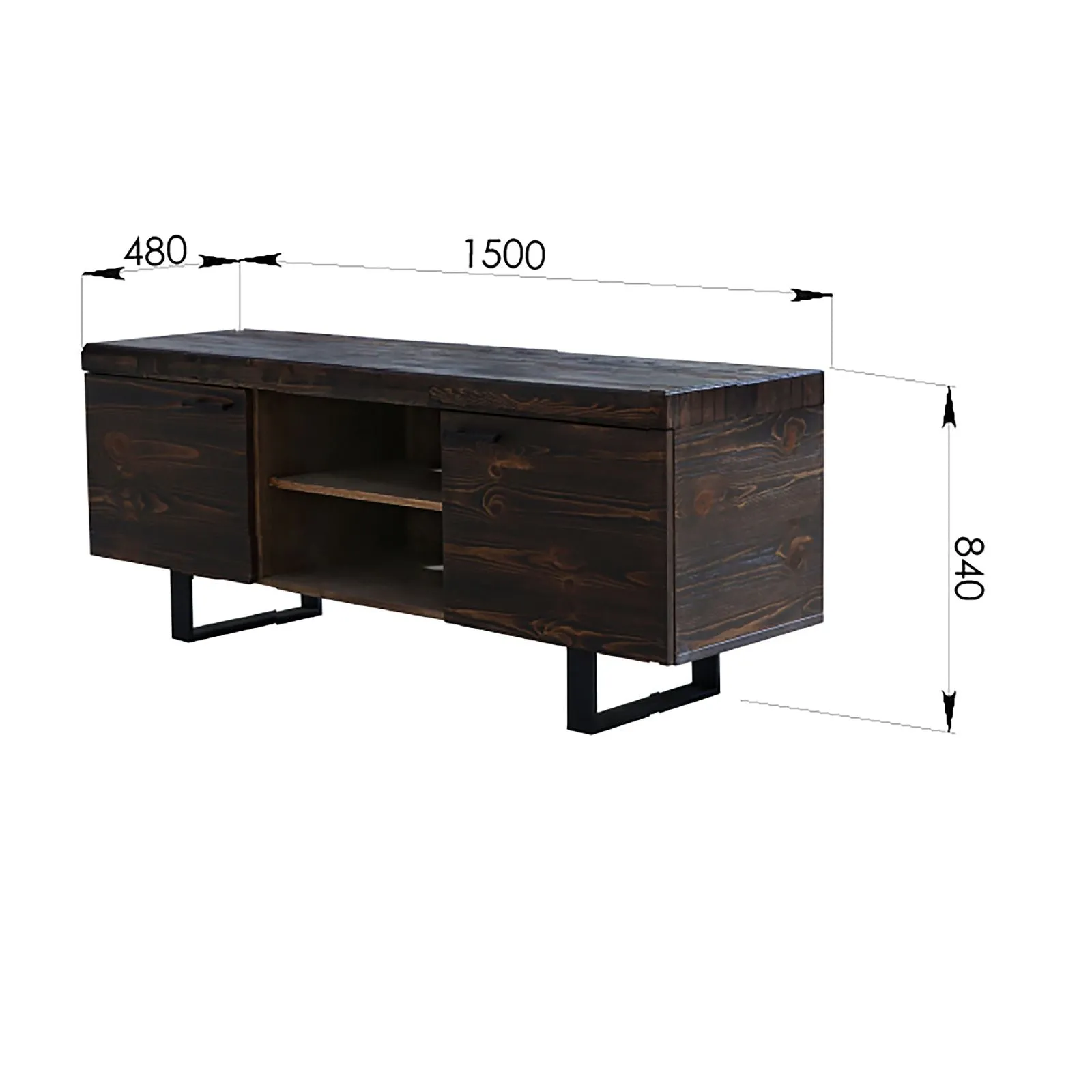 Rustica 160cm ETU Entertainment TV Unit Solid Pine Wood 2 Door Black