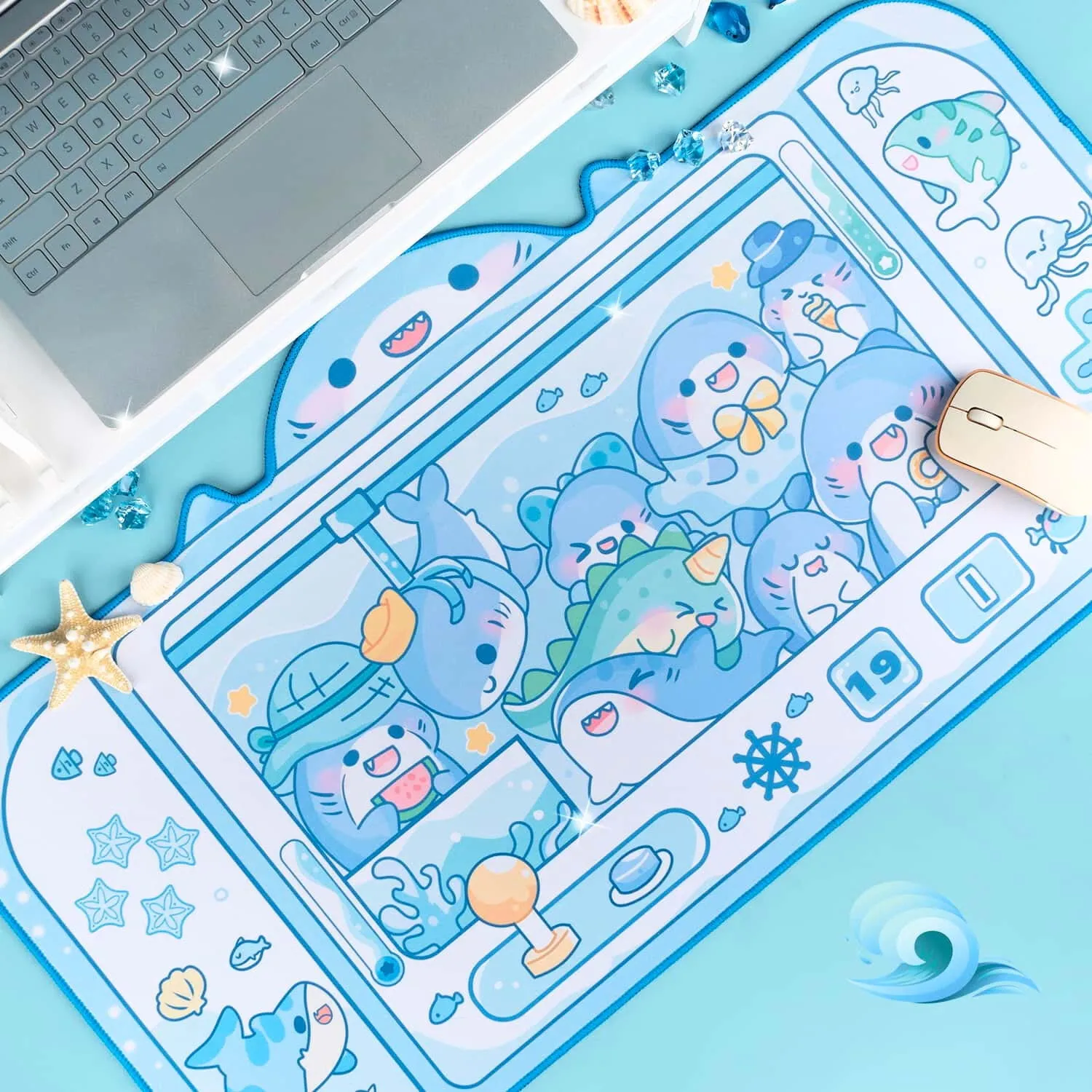 Shark Desk Pad - Cute Blue Ocean Mousepad