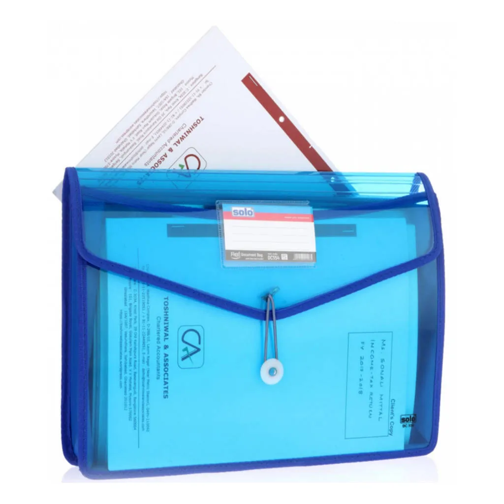 Solo Document Bag With Xtra Pocket   Lock & Handle Blue F/C Size DC 555