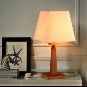 Stylish Trapezoid Desk Lamp for Study Room or Office - Wood Base, Light Fabric, 1-Bulb