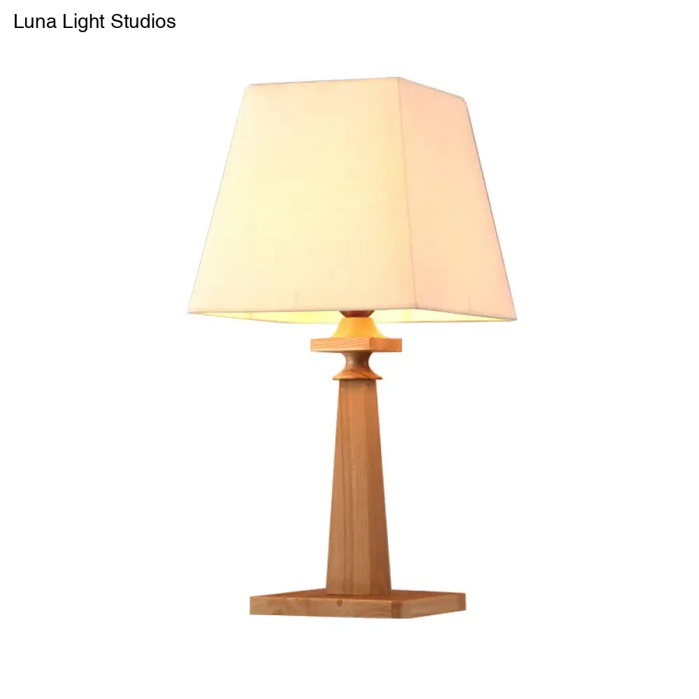 Stylish Trapezoid Desk Lamp for Study Room or Office - Wood Base, Light Fabric, 1-Bulb
