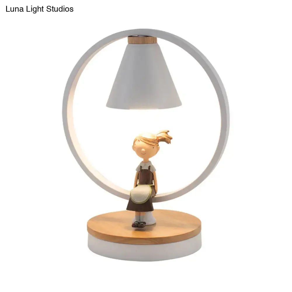 Stylish White Table Light for Kids Bedroom with Gilded Modern Resin Deco – 1-Head Conical Desk Lamp