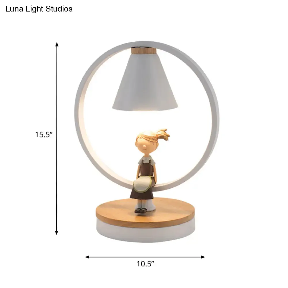 Stylish White Table Light for Kids Bedroom with Gilded Modern Resin Deco – 1-Head Conical Desk Lamp