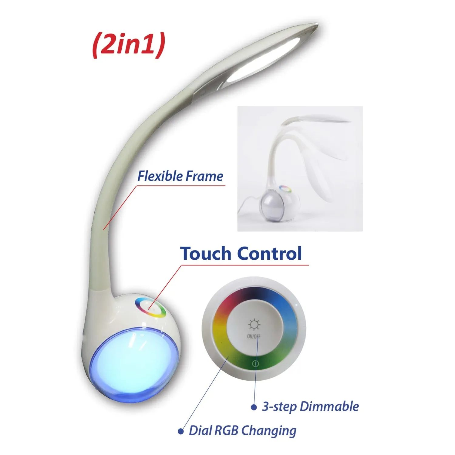 Table Lamp LED Touch Control 3-Step Dimmable 6.5W 6500K White CLA Lighting - PL-MOOD
