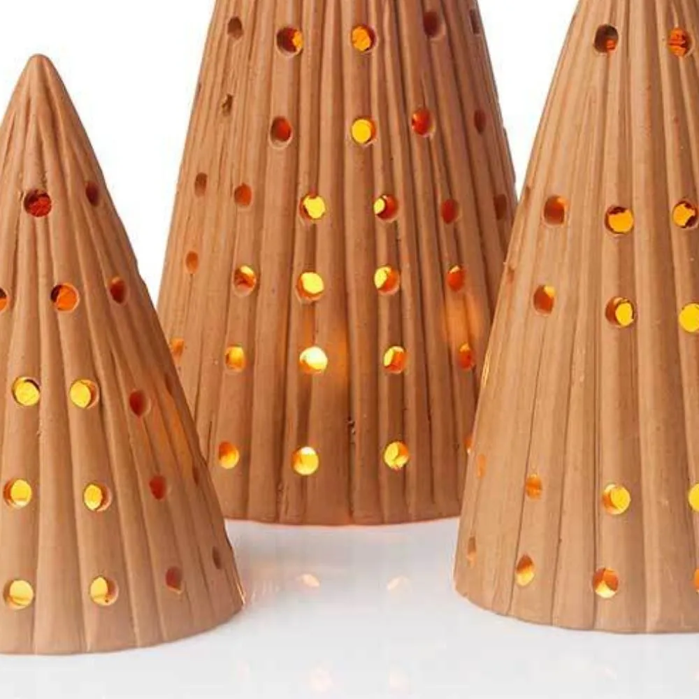 Terracotta Holiday Lights Tree Lantern Set