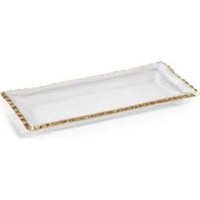 Textured Rectangular Tray w/ Jagged Gold Rim-14.5",