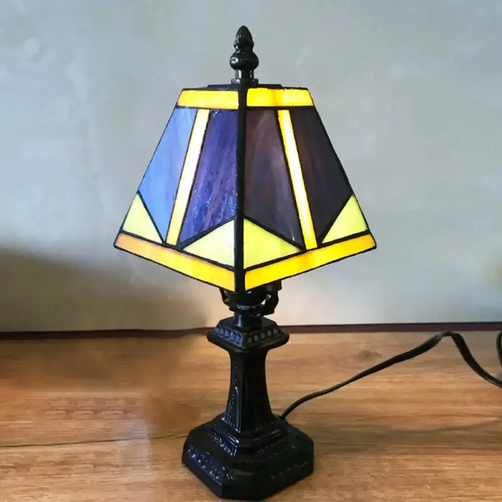 Tiffany Art Glass Desk Light: 1-Light Craftsman Reading Lamp in Blue/White for Bedroom Decor