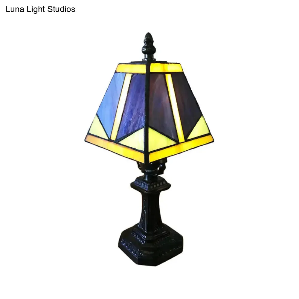 Tiffany Art Glass Desk Light: 1-Light Craftsman Reading Lamp in Blue/White for Bedroom Decor