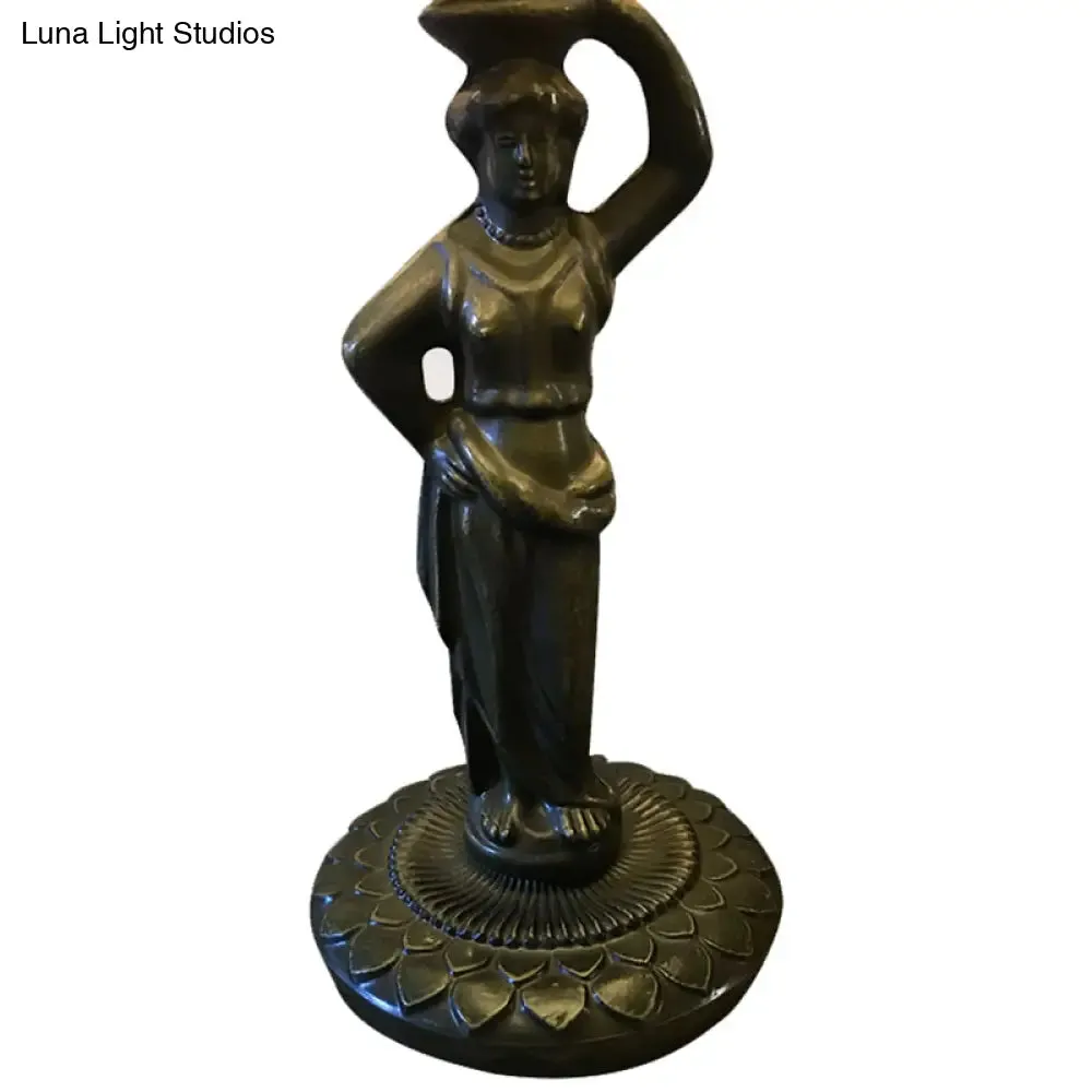 Tiffany Stained Glass Desk Lamp with Bird/Grape/Flower Pattern and Working Women Base - Ideal for Bedroom