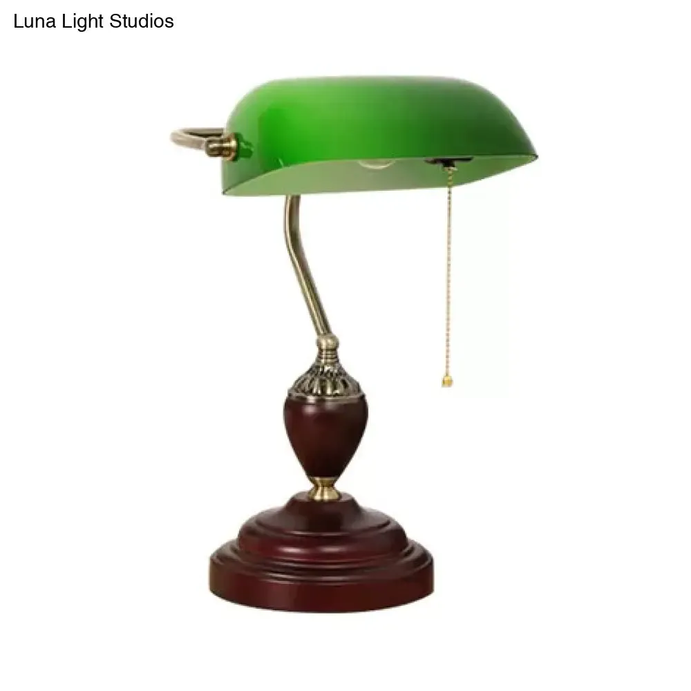 Traditional Rollover Shade Banker Lamp - 1 Light Green/Red/White Glass Desk Lamp with Pull Chain for Bedroom