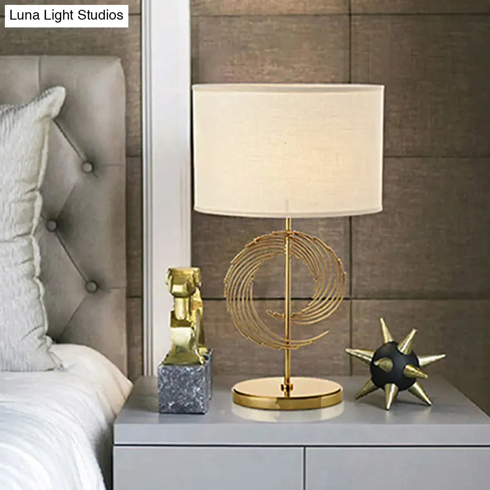 Traditional White Drum Desk Lamp - 1 Head Reading Light with Metal Base
