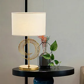 Traditional White Drum Desk Lamp - 1 Head Reading Light with Metal Base