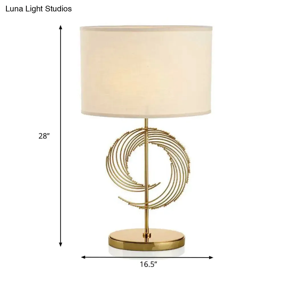 Traditional White Drum Desk Lamp - 1 Head Reading Light with Metal Base