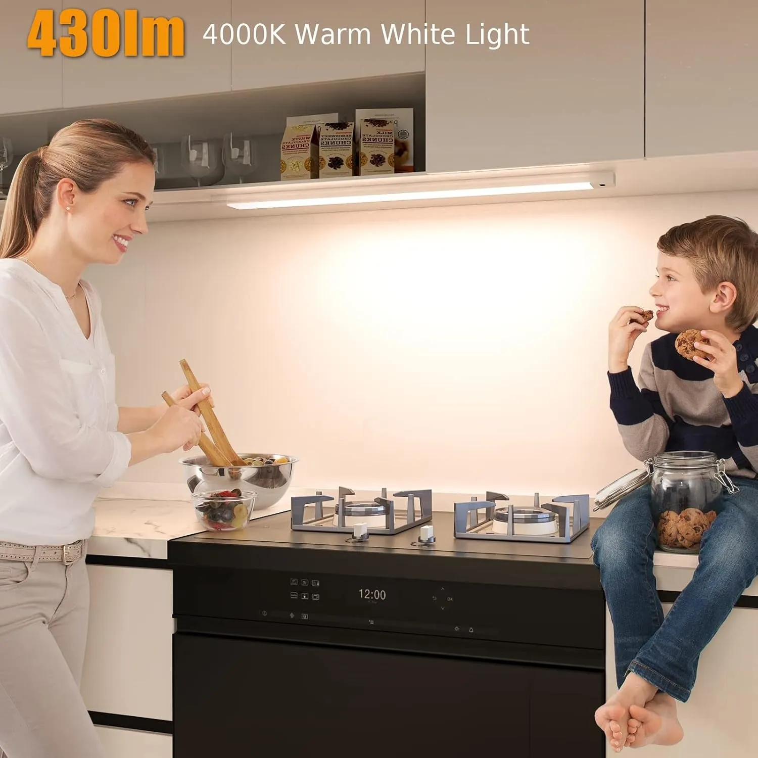 Under Cabinet Lighting, Hand Wave Activated, 41CM 4000K Warm White 430lm, Plug in LED Cabinet Lights Kit for Kitchen, Counter, Shelf, Desk, Workbench