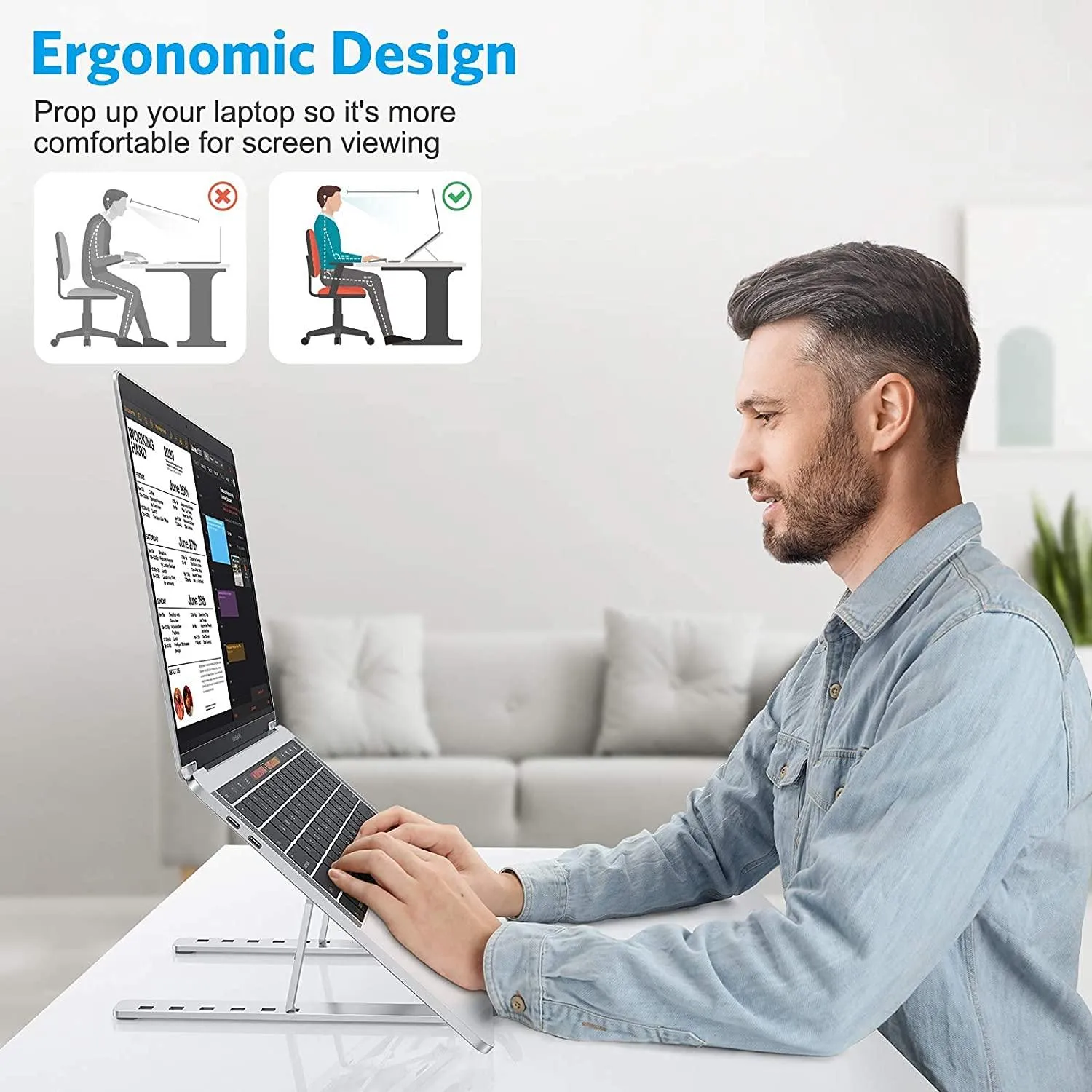 Urban Kings Laptop Stand for Desk,Aluminium Adjustable 6 Angle Laptop Riser for Laptops MacBook Pro and Air 13" 14" 15.6" inch, Desktop Ergonomic Foldable Portable Air Vantilated Computer & Notebook Stand
