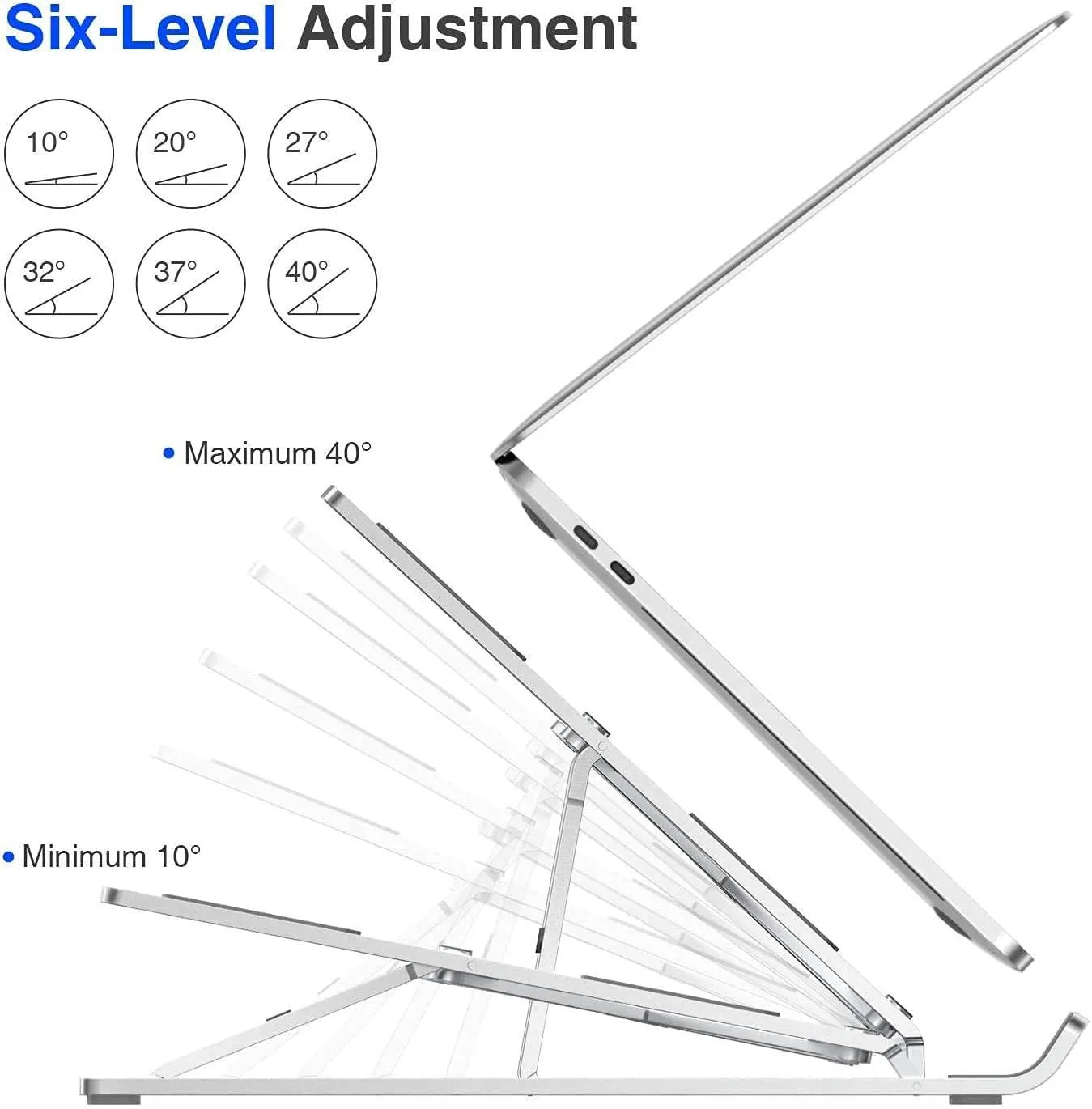 Urban Kings Laptop Stand for Desk,Aluminium Adjustable 6 Angle Laptop Riser for Laptops MacBook Pro and Air 13" 14" 15.6" inch, Desktop Ergonomic Foldable Portable Air Vantilated Computer & Notebook Stand