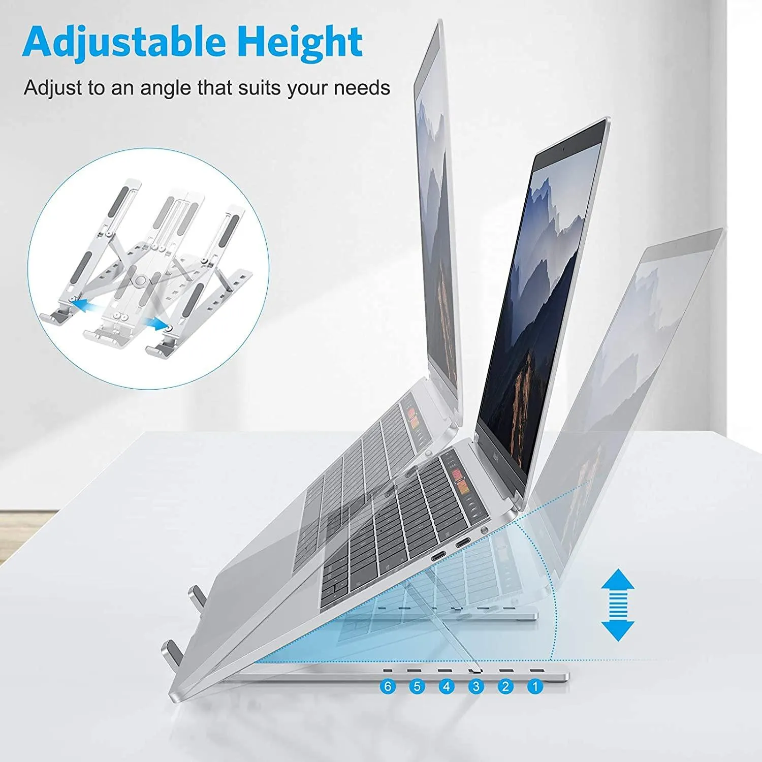 Urban Kings Laptop Stand for Desk,Aluminium Adjustable 6 Angle Laptop Riser for Laptops MacBook Pro and Air 13" 14" 15.6" inch, Desktop Ergonomic Foldable Portable Air Vantilated Computer & Notebook Stand