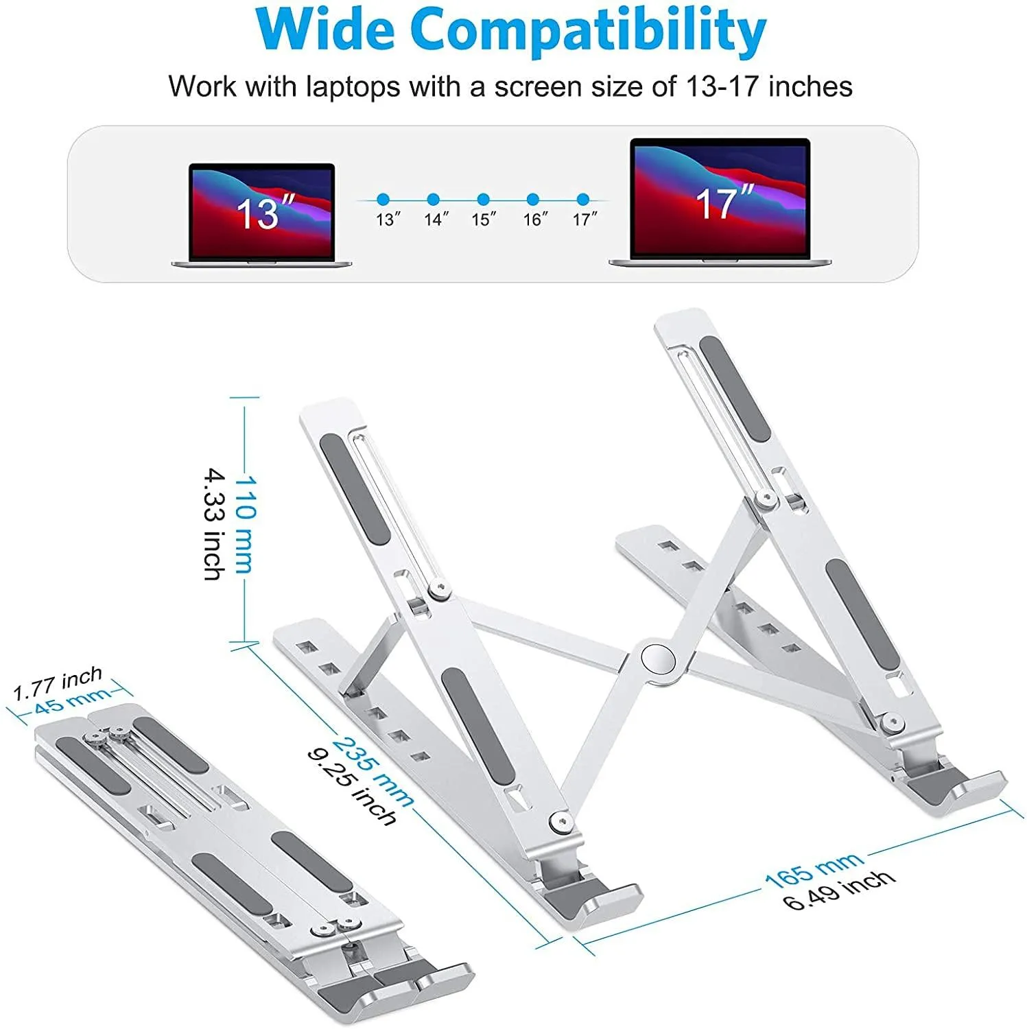 Urban Kings Laptop Stand for Desk,Aluminium Adjustable 6 Angle Laptop Riser for Laptops MacBook Pro and Air 13" 14" 15.6" inch, Desktop Ergonomic Foldable Portable Air Vantilated Computer & Notebook Stand