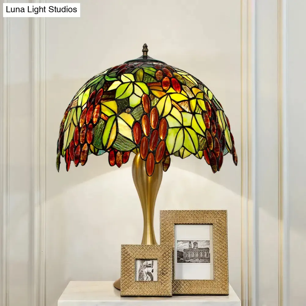 Vintage Brass Night Lamp with Hand-Crafted Grape Dome Glass Shade – Single Head Desk Light for Great Room