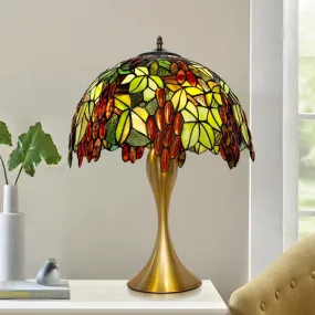 Vintage Brass Night Lamp with Hand-Crafted Grape Dome Glass Shade – Single Head Desk Light for Great Room