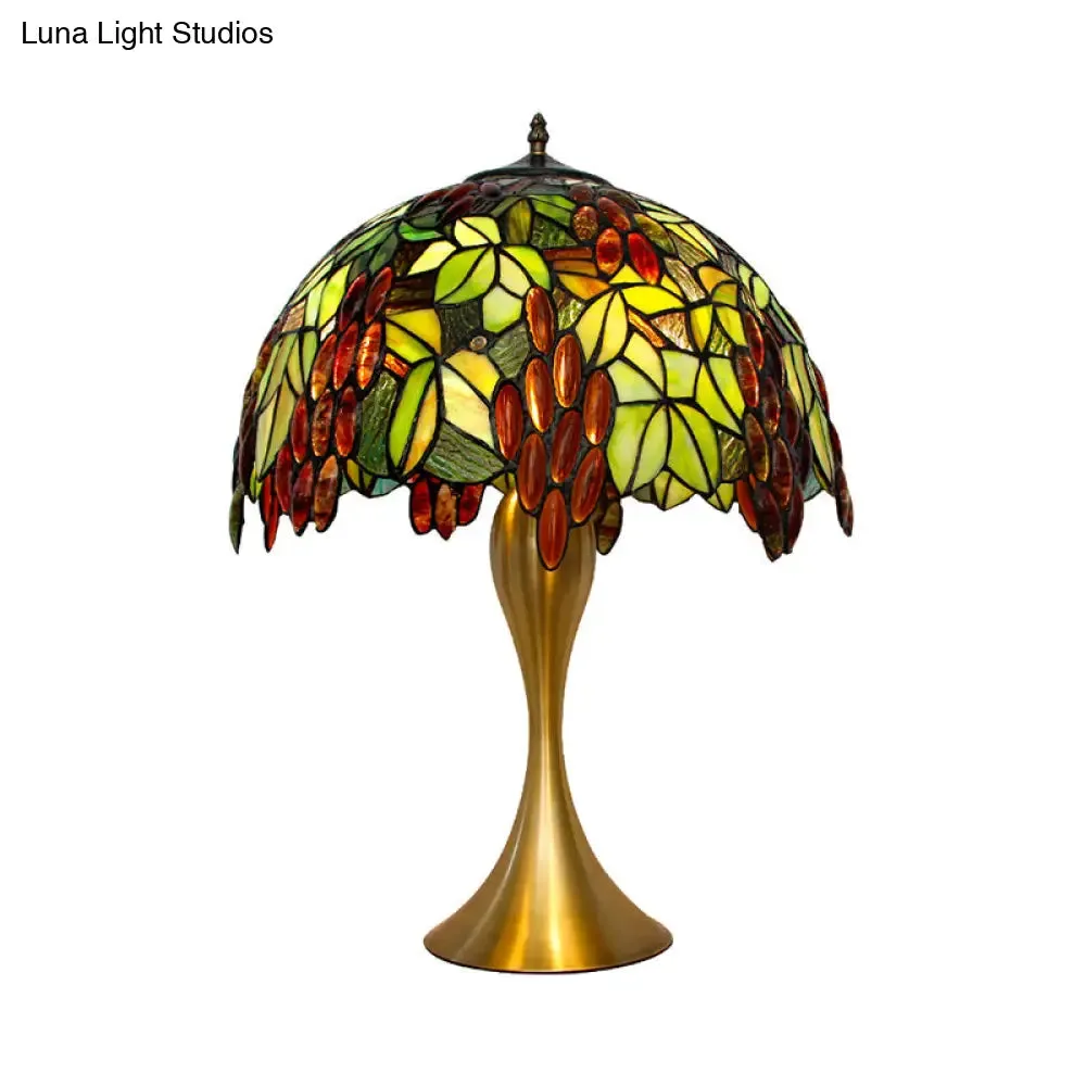 Vintage Brass Night Lamp with Hand-Crafted Grape Dome Glass Shade – Single Head Desk Light for Great Room