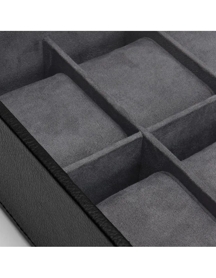 Wolf Set of 2 Stackable 12 Piece Watch Trays - Black Pebble Case - Glass Lid