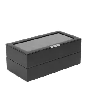 Wolf Set of 2 Stackable 12 Piece Watch Trays - Black Pebble Case - Glass Lid