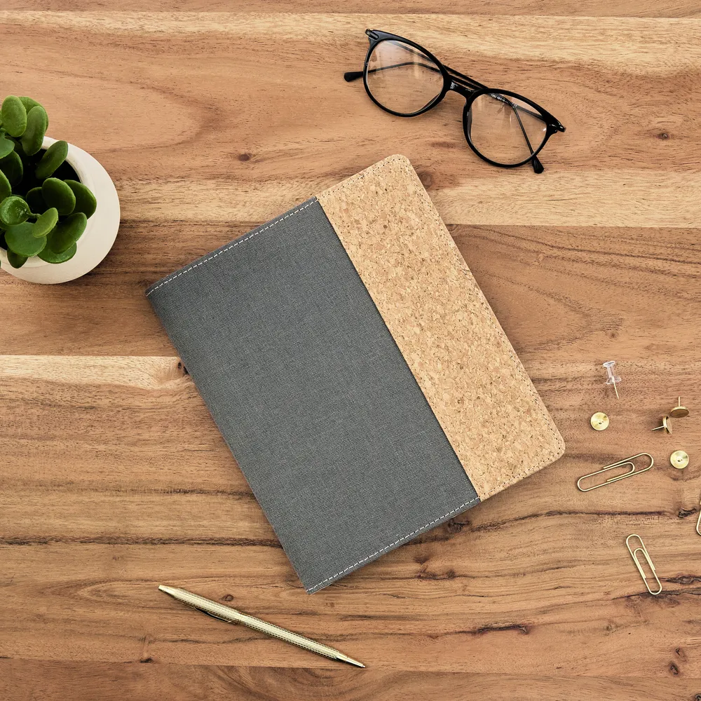 Work   Life Black Shadow - Linen   Cork Notepad Folder - Weekly Overview - 52 Sheets