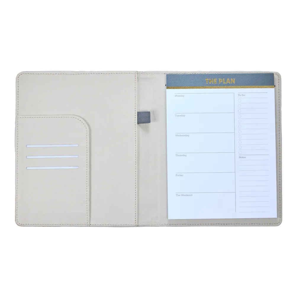 Work   Life Black Shadow - Linen   Cork Notepad Folder - Weekly Overview - 52 Sheets
