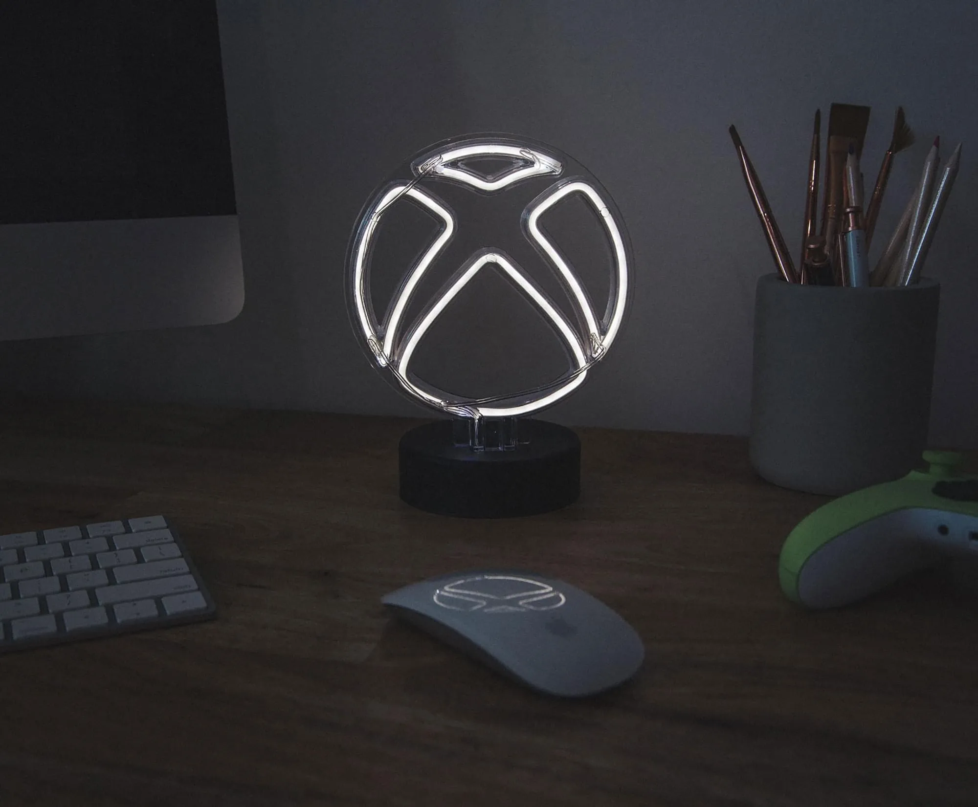 Xbox Logo Battery-Powered White Neon Desk Lamp Light | 9 Inches Tall